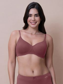 Amante - Cotton Solid Padded Full Cup Wire Free T-shirt Bra - Rust