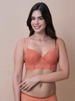 Amante - Polyamide Self Design Padded Demi Cup UnderwiPeach Bralette Bra - Peach