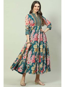 Biba - Women Teal Floral Printed Kurta