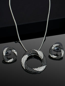 Estele - Rhodium Plated Circular Pendant Set with Crystals for Women