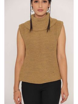 KASMA - Stylish Oversized Brown Cable Knit Sweater Vest For Women