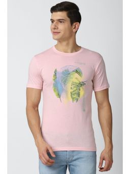 Peter England - Men Pink Crew Neck T Shirt
