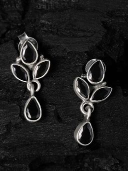 Peora - 925 Sterling Silver CZ Oxidised Anti Tarnish Drop Stud EarringBlackJewellery-PF59E69BL