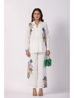 Zolo Label - White Embroidered Print Co-Ord (Set of 2)