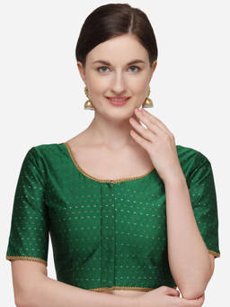 Amrutam Fab - Womens Jacquard Green Phantom Silk Stiched Blouse With Round Neck
