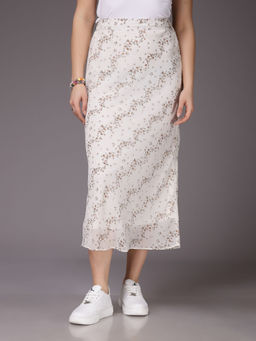 Freehand - Women Fitted Ditsy Print Midi Skirt White