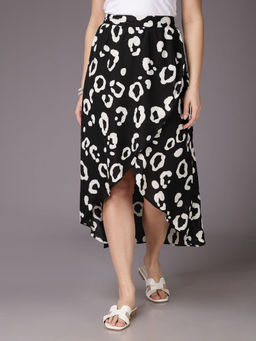 Freehand - Women Flared Animal Print Asymmetric Skirt Black