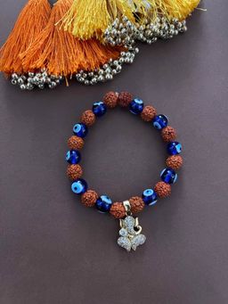Digital Dress Room - Designer Rudraksha & Evil Eye Rakhi Bracelet Diamond Studded Ganesha