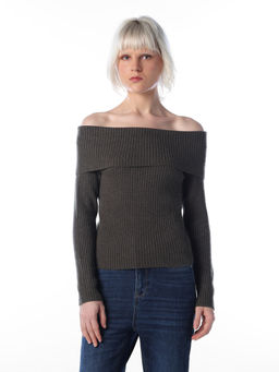 ONLY - Women Olive Textured Polyester Blend Sweater