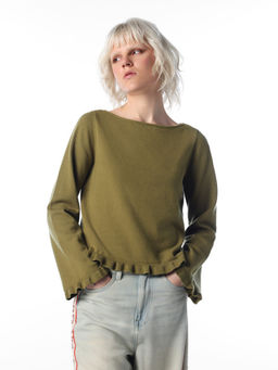 ONLY - Women Olive Solid/Plain Polyester Blend Sweater