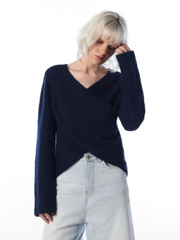 ONLY - Women Navy Blue Solid/Plain Polyester Blend Sweater