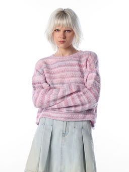 ONLY - Women Pink Stripes Acrylic Blend Sweater