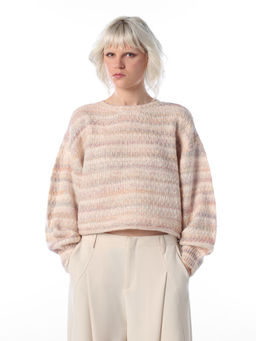 ONLY - Women Beige Stripes Acrylic Blend Sweater