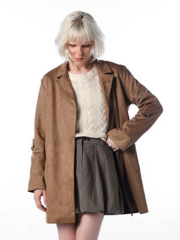 ONLY - Women Brown Solid/Plain Polyester Blend Coat