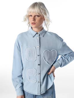 ONLY - Women Blue Embroidered Cotton Shirt