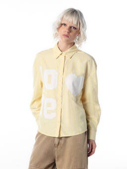 ONLY - Women Yellow Stripes Cotton Shirt