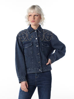 ONLY - Women Blue Embellished/Sequined Cotton Jacket