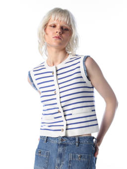 ONLY - Women White Stripes Viscose Top