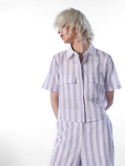 ONLY - Women Purple Stripes Cotton Blend Shirt