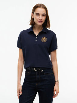 Tommy Hilfiger - Women Navy Blue Solid/Plain Cotton Polo T-Shirt
