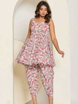 HOUSE OF JAMOTI - White Rosy Leaf Co-Ord (Set of 2)