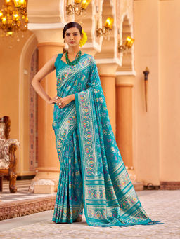Elora - Blue Soft Silk Patola Zari Jacquard Work Saree with Unstitched Blouse