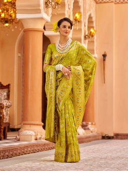 Elora - Green Soft Silk Patola Zari Jacquard Work Saree with Unstitched Blouse