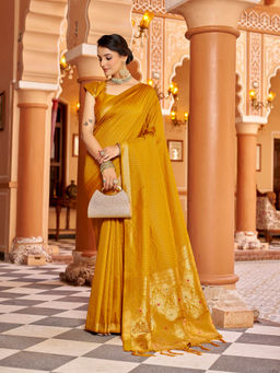 Elora - Mustard Soft Silk Kanjivaram Zari Work Saree with Unstitched Blouse