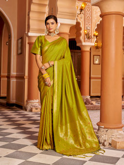 Elora - Green Soft Silk Kanjivaram Zari Work Saree with Unstitched Blouse