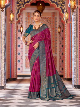 Elora - Pink Soft Silk Tassels Jacquard Work Saree with Unstitched Blouse