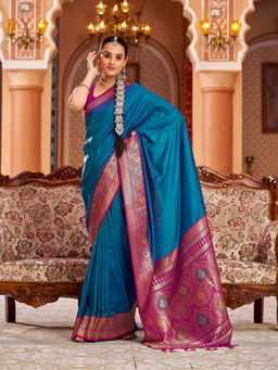 Elora - Blue Soft Silk Banarasi Jacquard Work Saree with Unstitched Blouse
