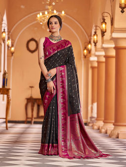 Elora - Black Soft Silk Banarasi Zari Work Saree with Unstitched Blouse