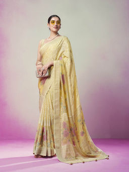 Elora - Poly Viscose Georgette Geomatric Designer Saree(Yellow)