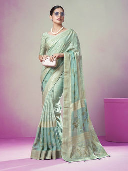 Elora - Poly Viscose Georgette Geomatric Designer Saree(Sea Green)