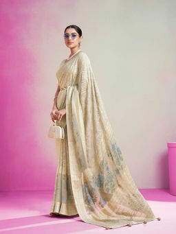 Elora - Poly Viscose Georgette Geomatric Designer Saree(Cream)