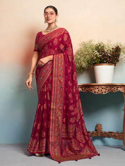Elora - Poly Viscose Georgette Jacquard Butta Banarasi Saree(Maroon)