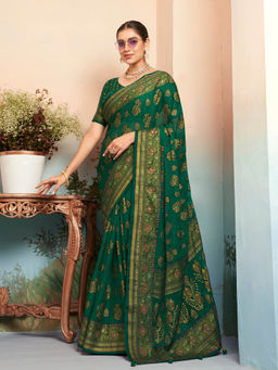 Elora - Poly Viscose Georgette Jacquard Butta Banarasi Saree(Green)