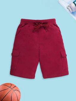 KiddoPanti - Red Cotton Solid Shorts