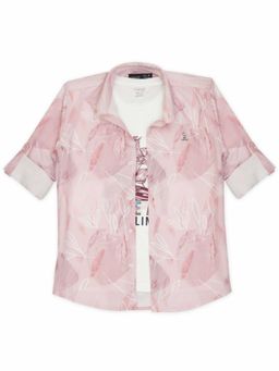 CAVIO - Pink Blended Fabric Floral Shirt and T-Shirt