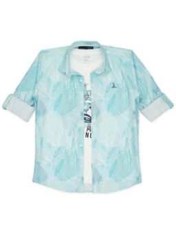 CAVIO - Blue Blended Fabric Floral Shirt and T-Shirt