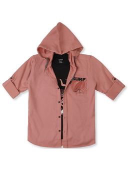 CAVIO - Pink Cotton Hooded Full Sleeves Printed Shirt and T-Shirt