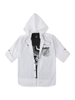 CAVIO - White Cotton Hooded Full Sleeves Printed Shirt and T-Shirt
