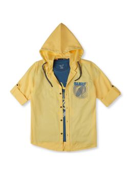 CAVIO - Yellow Cotton Hooded Full Sleeves Printed Shirt and T-Shirt