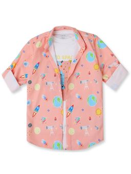 CAVIO - Peach Cotton Printed Shirt and T-Shirt