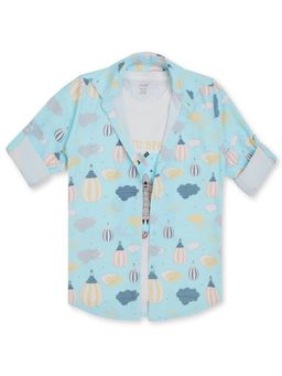 CAVIO - Blue Cotton Printed Shirt and T-Shirt