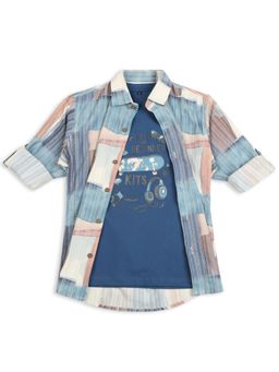 CAVIO - Blue Blended Fabric Printed Shirt and T-Shirt