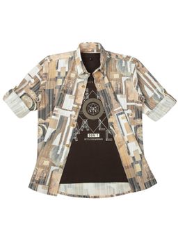 CAVIO - Brown Blended Fabric Printed Shirt and T-Shirt