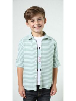 CAVIO - Green Cotton Stripes Shirt and T-Shirt