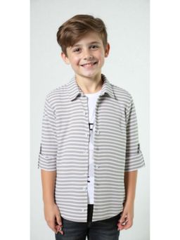 CAVIO - Grey Cotton Stripes Shirt and T-Shirt