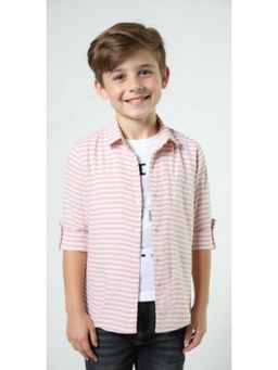 CAVIO - Peach Cotton Stripes Shirt and T-Shirt